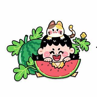 娃娃吃瓜图片卡通,卡通娃娃的甜蜜瓜趣